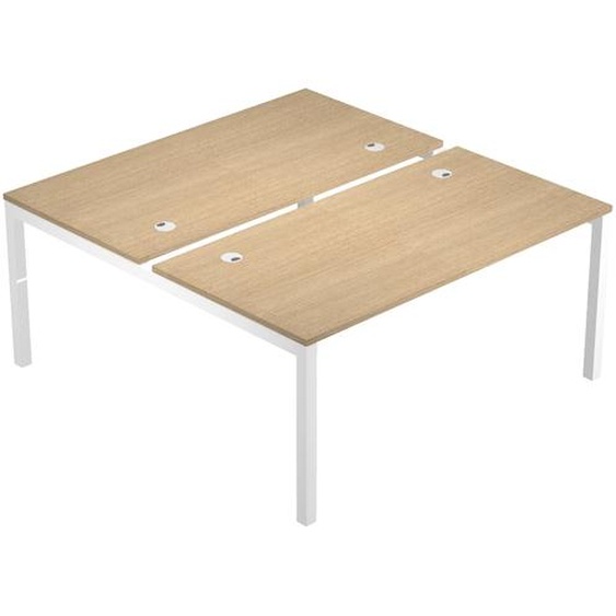 Bureau droit partagé 2 postes Eminence 2 - L.160 x P.165 cm - Plateau Hêtre - Pieds Aluminium