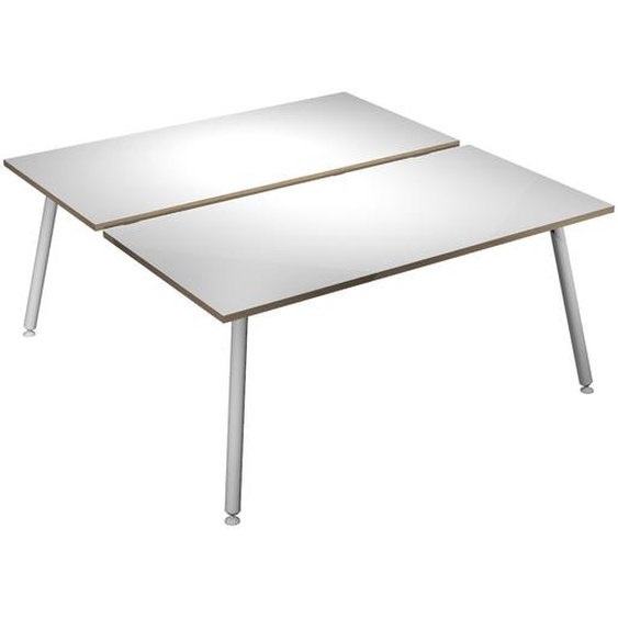 Bureau droit partagé 2 postes Halden - L.120 x P.166 cm - Plateau Blanc - Pieds métal Blanc
