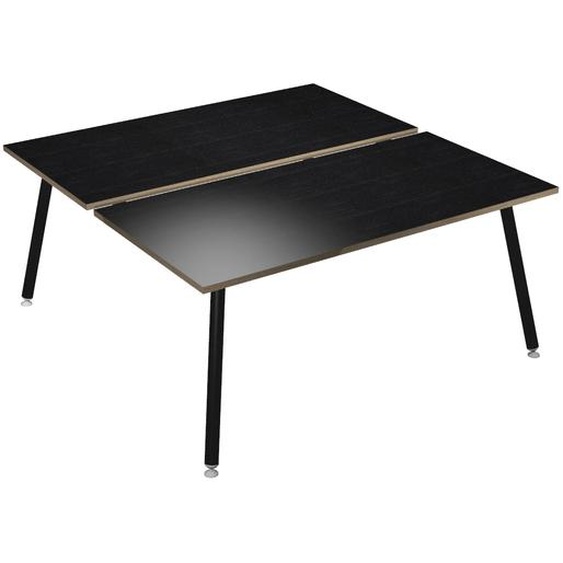Bureau droit partagé 2 postes Halden - L.140 x P.166 cm - Plateau Noir - Pieds métal Noir