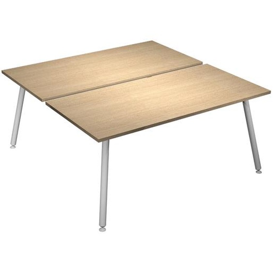 Bureau droit partagé 2 postes Halden - L.160 x P.166 cm - Plateau Chêne - Pieds métal Blanc