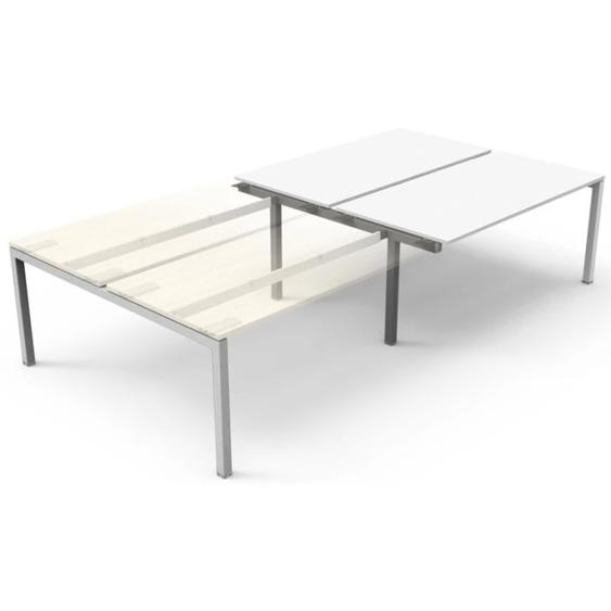 Bureau droit partagé Eminence 2 - Module suivant - L.140 x P.165 cm - Plateau Blanc - Pieds Aluminium