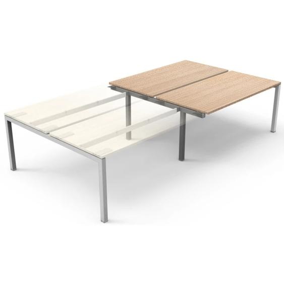 Bureau droit partagé Eminence 2 - Module suivant - L.140 x P.165 cm - Plateau Chêne - Pieds Aluminium