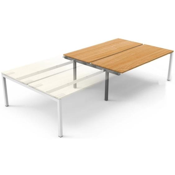 Bureau droit partagé Eminence 2 - Module suivant - L.160 x P.165 cm - Plateau Hêtre - Pieds Blanc