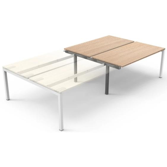 Bureau droit partagé Eminence 2 - Module suivant - L.140 x P.165 cm - Plateau Chêne - Pieds Blanc