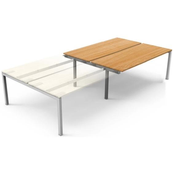 Bureau droit partagé Eminence 2 - Module suivant - L.160 x P.165 cm - Plateau Hêtre - Pieds Aluminium