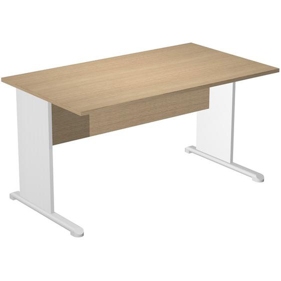 Bureau droit Pronto Bois - L.140 x P.80 cm - Plateau Chêne - Pieds L Blanc
