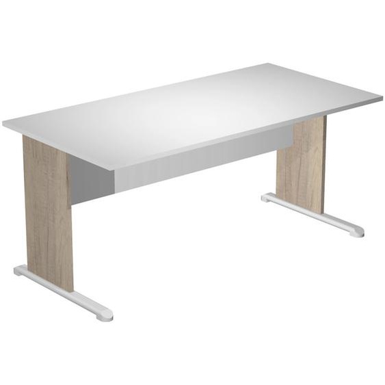Bureau droit Pronto Bois - L.160 x P.80 cm - Plateau Blanc - Pieds L Chêne