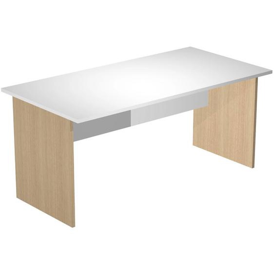 Bureau droit Pronto Bois - L.160 x P.80 cm - Plateau Blanc - Pieds panneaux Chêne