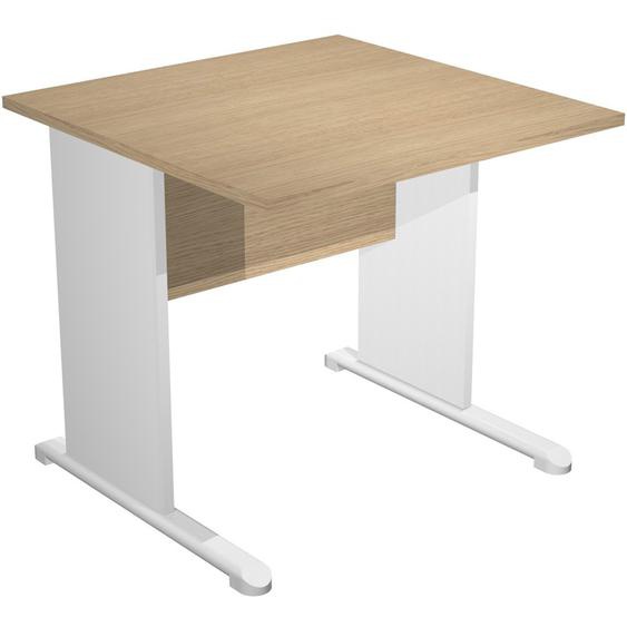 Bureau droit Pronto Bois - L.80 x P.80 cm - Plateau Chêne - Pieds L Blanc