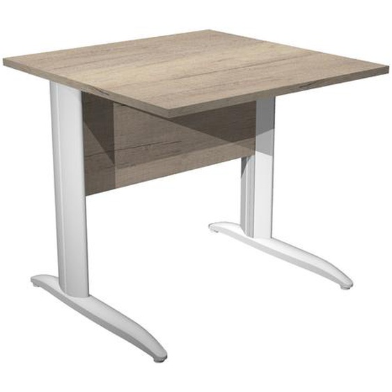 Bureau droit Pronto Métal - L.80 x P.80 cm - Plateau Chêne Canadien - Pieds L Blanc