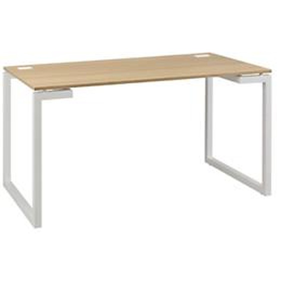 Bureau droit Vitaly - L.160 x P.80 cm - Plateau Chêne - Pieds cadre métal Blanc