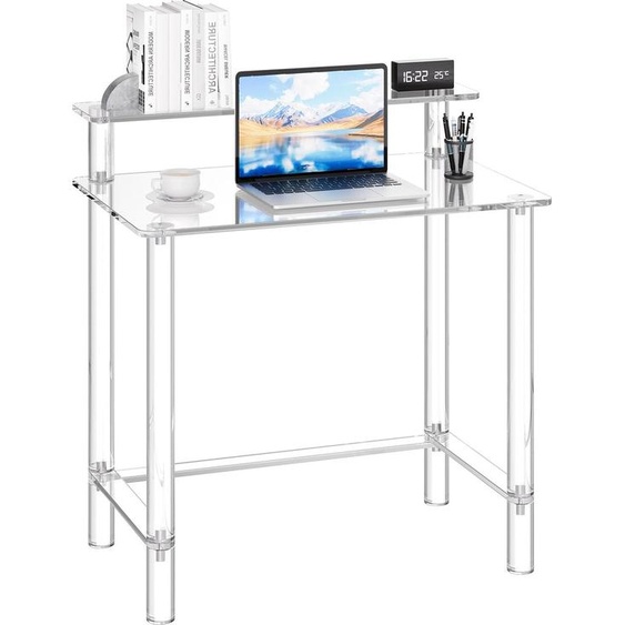 Bureau en verre acrylique - Bureau dordinateur avec support pour écran - Avec 2 niveaux - Capacité de charge 60 kg - Dimensions 50 x 80 x 88 cm - Transparent