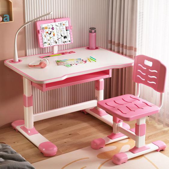 Bureau Enfant avec chaises- Conception Ergonomique - BIPLUT - Convient pour Enfants de 3 à 18 Ans - 73cm x 70cm x 46cm - ROSE