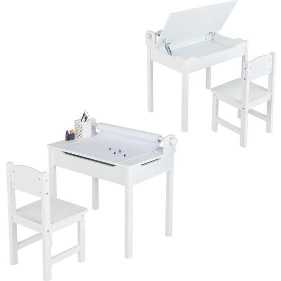 Bureau Enfant - DREAMADE - Plateau Rabattable -Rouleau de Papier & Marqueurs - Espace de Stockage Caché - Charge 30KG - 3+Ans Blanc