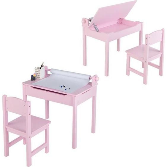 Bureau Enfant - DREAMADE - Plateau Rabattable - Rouleau de Papier & Marqueurs - Espace de Stockage Caché - Charge 30KG - 3+Ans Rose