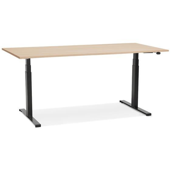 Bureau ergonomique électrique TRONIK noir avec plateau en bois finition naturelle - 160x80 cm