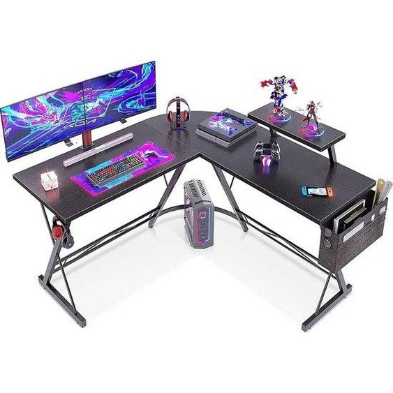 Bureau gaming en chêne résistant à leau, 130 x 130 x 96,5 cm, réglable, noir