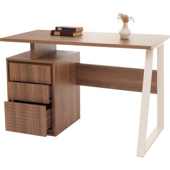 Bureau HWC-O32, table dordinateur, table de travail, tiroir, bois mélaminé, 77x118x58cm ~ brun