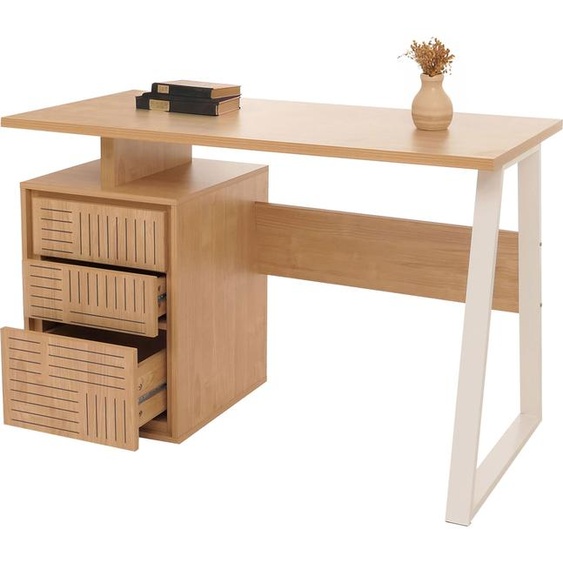 Bureau HWC-O32, table dordinateur, table de travail, tiroir, bois mélaminé, 77x118x58cm ~ orme naturel