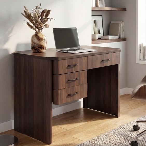Bureau HWC-P42, bureau de travail, bureau dordinateur, 4 tiroirs en MDF, 78 x 110 x 60 cm ~ aspect noyer