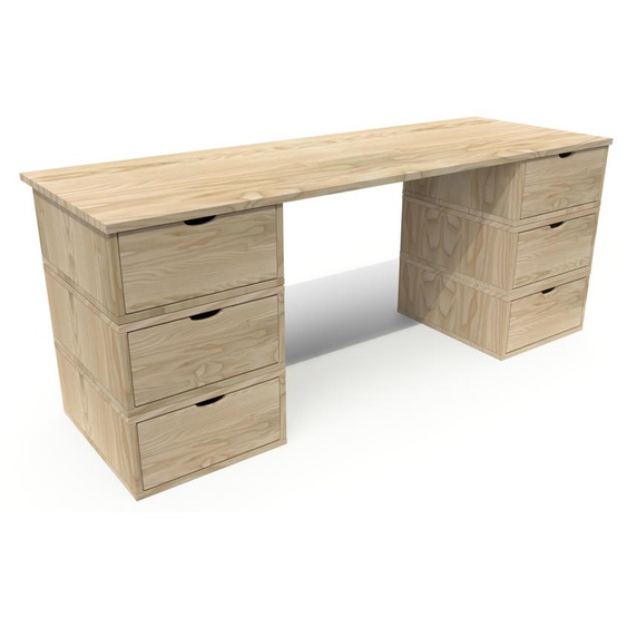 Bureau long en bois 6 tiroirs Cube