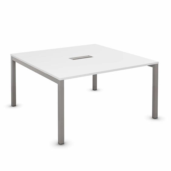 Bureau manager Burocolor avec trappe daccès - L.160 x P.163 cm - Plateau Blanc - Pieds Aluminium