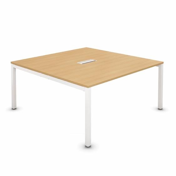 Bureau manager Burocolor L.160 x P.163 cm plateau avec trappe daccès Hêtre - pieds métal Blanc