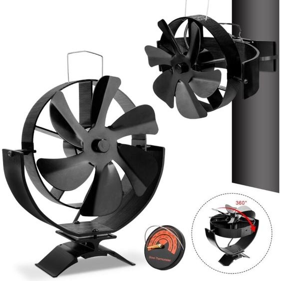 Bureau ou suspendue rotation 360° Ventilateur de cheminée à 6 pales avec thermomètre