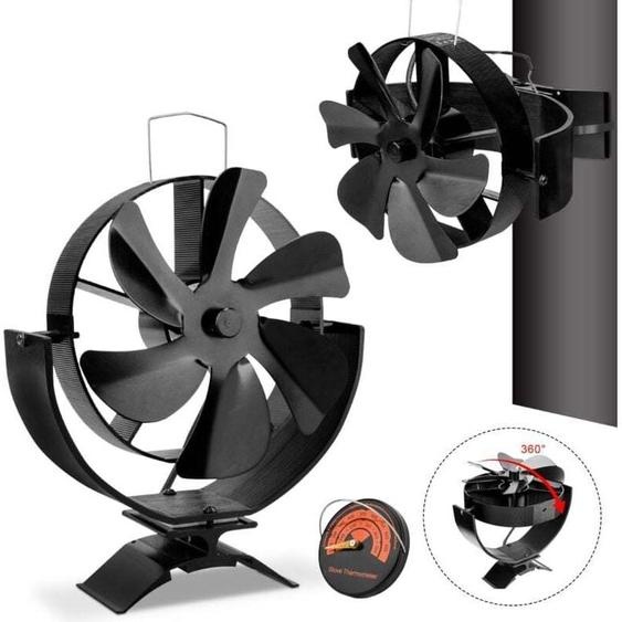 Bureau ou suspendue rotation 360° Ventilateur de cheminée à 6 pales avec thermomètre