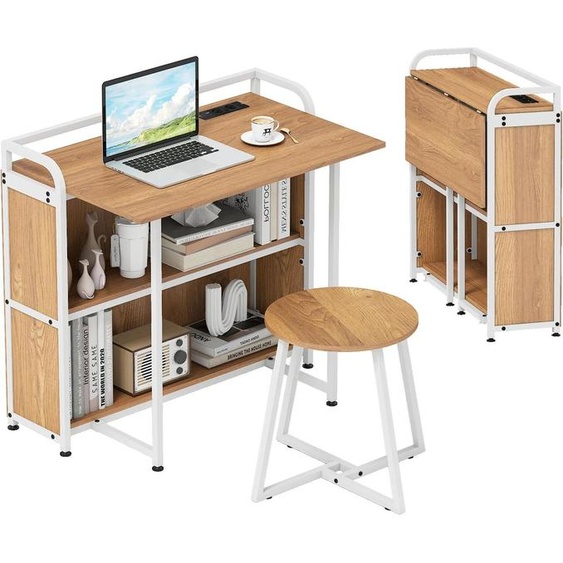 Bureau pliant - Bureau dordinateur - Rectangulaire - Structure en bois - Peu encombrant - Montage requis - Kaki