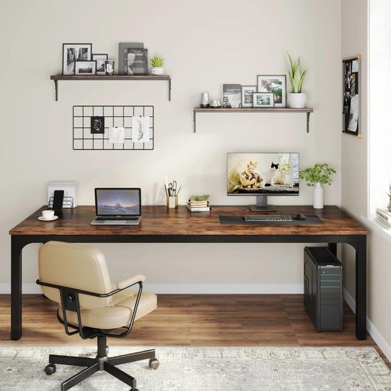Bureau pour deux personnes pour le télétravail - Bureau double pour ordinateur - Extra long 200 cm - Rectangulaire - Bois - 70 × 200 × 75 cm - Vert clair