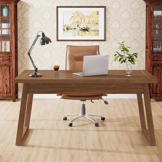 Bureau pour le télétravail - Table en bois de 140 cm - Style moderne et minimaliste - Avec tiroir et armoire - Marron