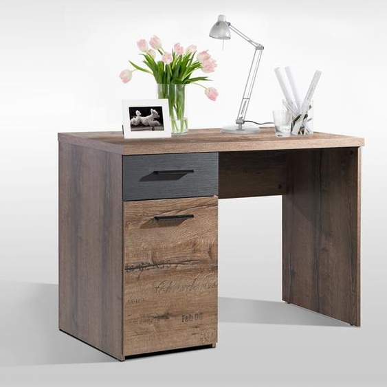 Bureau pour PC, bureau dordinateur, bureau de bureau, 110 cm, chêne des marais, chêne noir