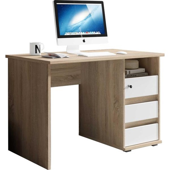 Bureau Primos 110cm avec 3 tiroirs - chêne/blanc