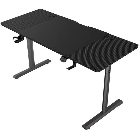 Bureau réglable électriquement - 140 x 60 cm - Capacité de charge de 80 kg - Structure en bois composite - Finition noir carbone - Bureau informatique gaming