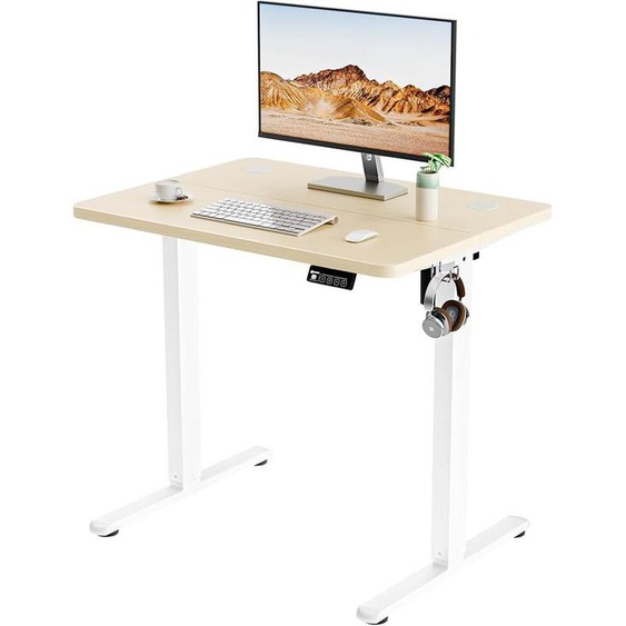 Bureau réglable en hauteur, électrique, dimensions 80x60 cm, finition chêne. Bureau ergonomique, idéal pour le travail, les études et les jeux, avec fonction de mémorisation de la hauteur. Bureau debout avec plateau divisible, parfait pour le télétravail