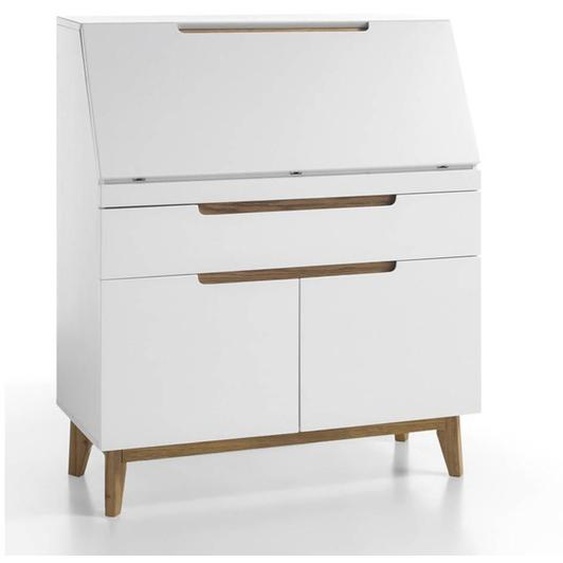 Bureau secrétaire CLEMENT style scandinave blanc piétement chêne naturel