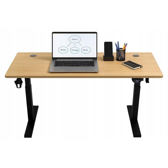 Bureau - Table de bureau 140 x 60 x 72 cm - Table dordinateur noire - réglable en hauteur - Bureau avec éclairage LED