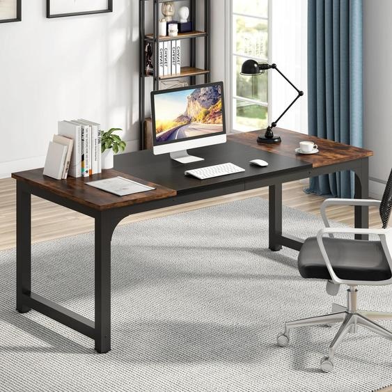 Bureau - Table dordinateur - 180 x 80 cm - Rectangulaire - Plateau en bois E1 - Montage requis - Kaki foncé/Noir