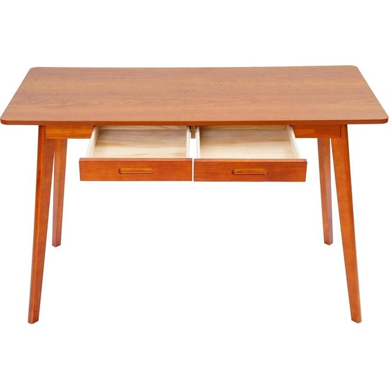 Bureau/table dordinateur - Rectangulaire - 120×55×74 cm - 2 tiroirs - Poignées cachées - MDF & hévéa - Noyer
