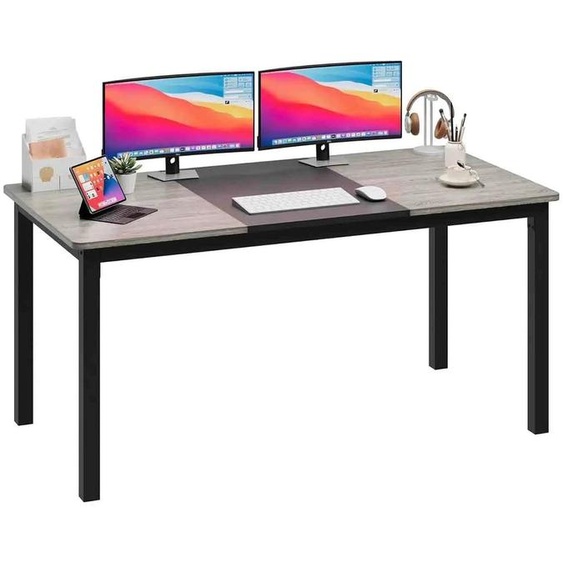 Bureau - Table pour ordinateur et jeux vidéo - 160 cm, rectangulaire - Plateau en bois - Piètement métallique robuste - Compact - Noir/gris