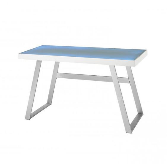 Bureau TODO 2  blanc mat plateau verre avec LED piétement acier brossé