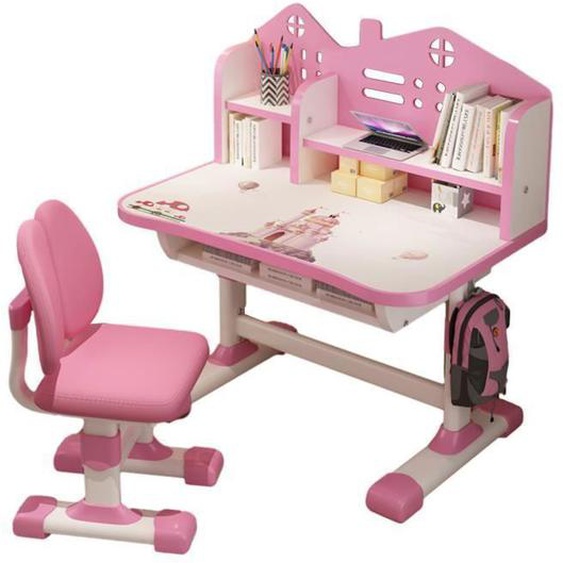 Bureaux détudiants avec chaise,Réglable en hauteur rose