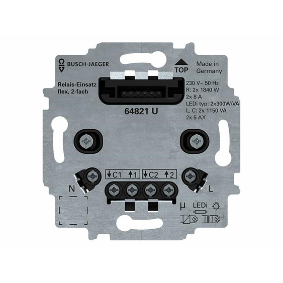 Busch-Jaeger, module de relais, 64821U, série flex, double, 230V, pour éclairage, encastré, 1 pièce.