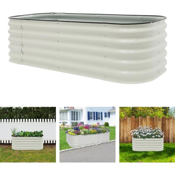 Bymaocar Bac à légumes surélevé double taille - Bac à plantes en acier galvanisé blanc anti-rouille avec base ouverte pour légumes/herbes/fleurs