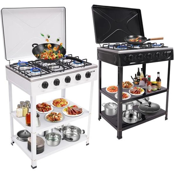 Bymaocar Cuisinière portative à gaz naturel à 5 brûleurs     Noir, 2,5 kW par brûleur, compatible NG/GPL, autoportant