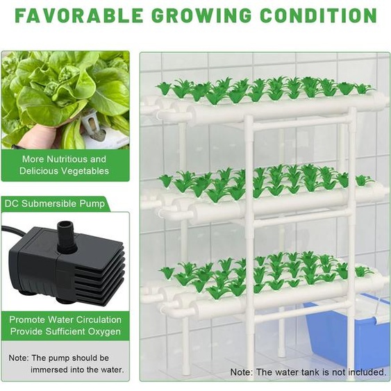 Bymaocar LOYALHEARTDY Système Hydroponique 108 Trous 12 Tuyaux 3 Couches PVC-U Jardin Grow Set avec Pompe À Eau Sans Terre Plante Système Lauren