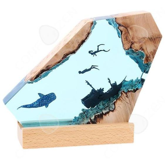 C Veilleuse en résine avec socle en bois réglable lampe de chevet pour fête mariage bureau veilleuse LED décoration dintérieur