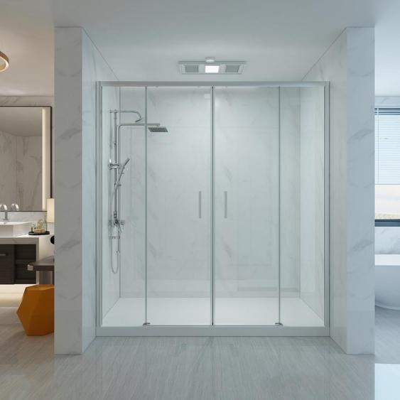 Cabine de douche 160 cm paroi avec entrée simple avec deux panneaux en verre fixes et deux panneaux coulissants en verre hauteur 200 cm - FRASCIO