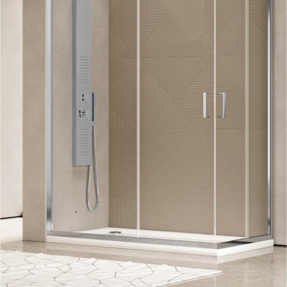 Cabine de douche 70x80 hauteur douverture dangle 200cm en verre trempé transparent avec profilé chromé - Frascio